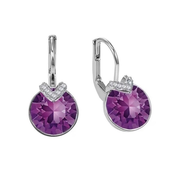 - Gorgeous dark amethyst Swarovski elements Bella v earrings - Picture 1 of 14